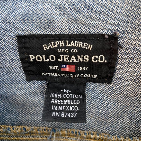 Ralph Lauren Polo Jeans Distressed Rocker Denim Trucker Ripped Y2K Jean Jacket-M - Picture 13 of 14
